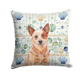 Red Heeler Australian Cattle Dog Coastal Sea Glass Throw Pillow Decorative Indoor Outdoor Accent Cushion for Couch, Bed or Patio, 14Hx14W