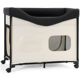 Elevated Lounge Pet Bed, Foldable Bunk Dog Bed with 600D Oxford Cloth and Dutch Velvet, Portable Raised Cot with Wheels, Side Storage Bags