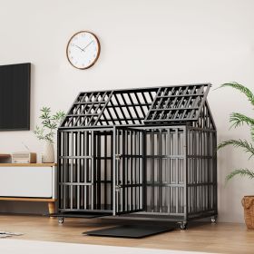 52" Heavy Duty Dog Crate Large Dog cage Strong Metal Dog Kennels and Crates for Large Dogs with 4 Lockable Wheels (Color: AS PIC)